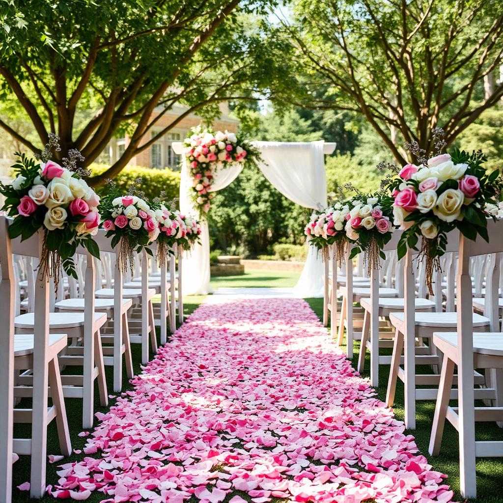 Outdoor garden wedding ceremony aisle